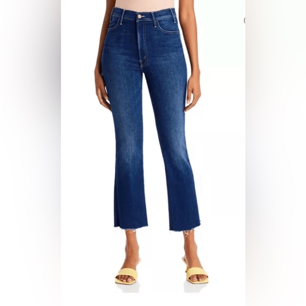NWT MOTHER 28 The Hustler Ankle Fray Jeans in Home Movies Dark Blue Jeans